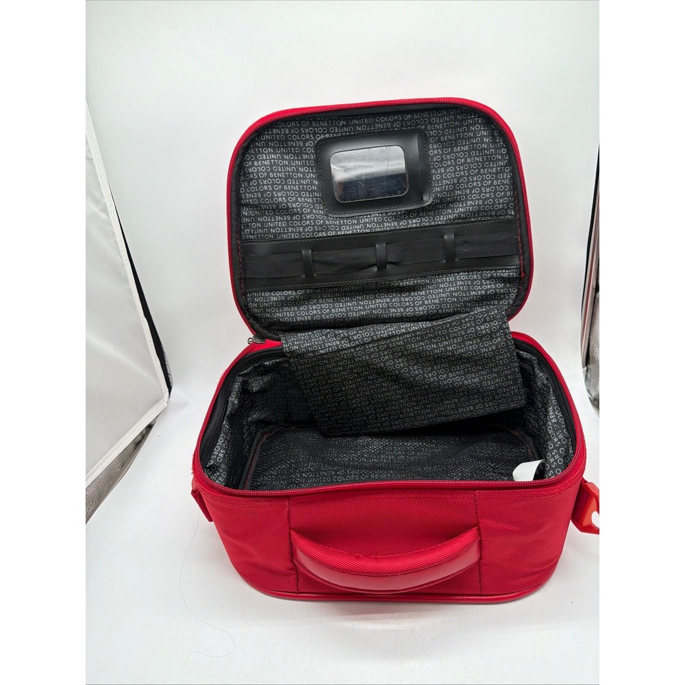 United Colors of Benetton Red Vanity Case Travel Cosmetic Bag Mirror Organizer